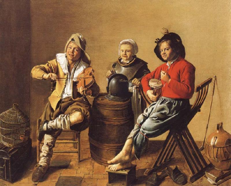 Jan Miense Molenaer Two Boys and a Girl Making Music Germany oil painting art